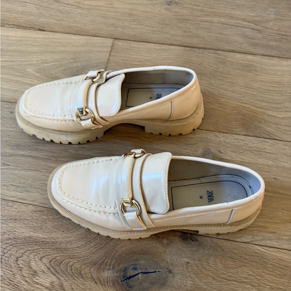 Zara Beige Loafers with Gold Accents